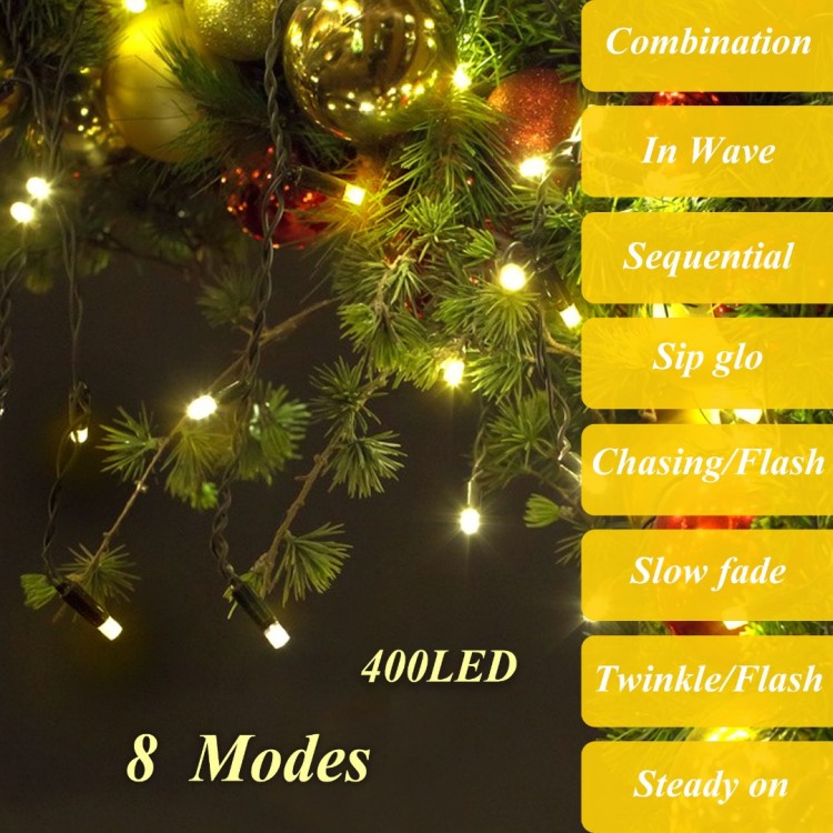 400 LED Christmas Tree Lights, aneeway Christmas Lights with 8 Light